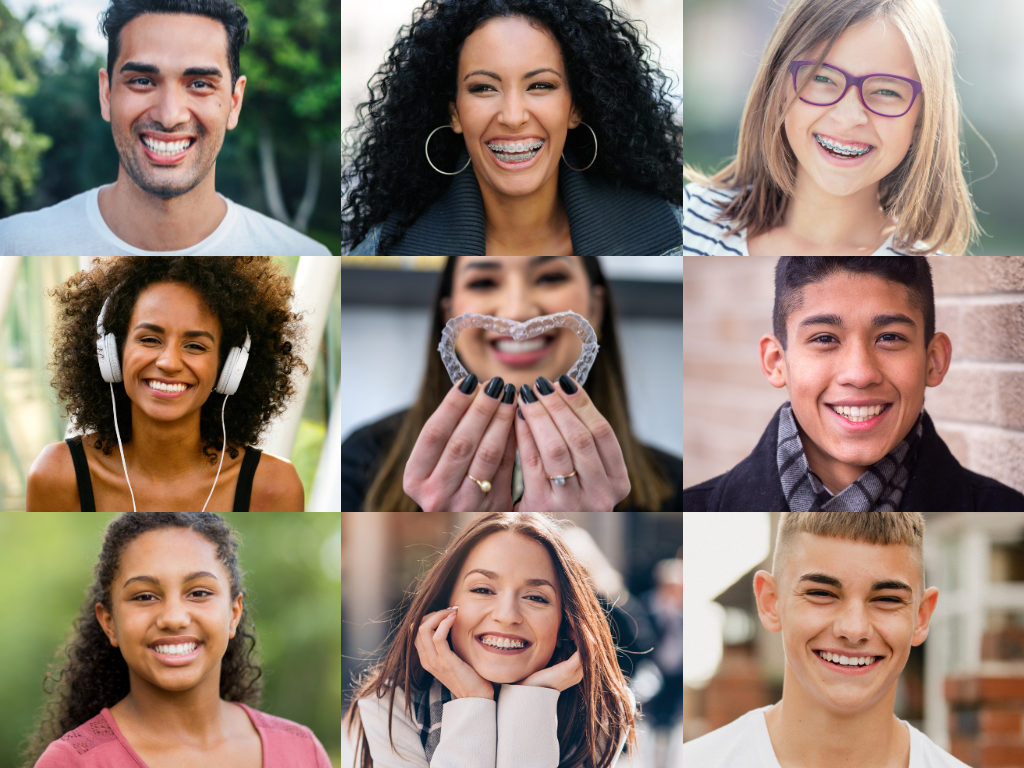 Image of people in braces and clear aligners straightening teeth